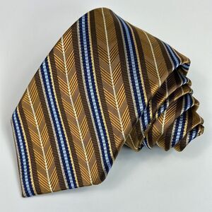 Robert Talbott Best Of Class Silk Tie Brown Gold Repp‎ Stripe Textured Necktie